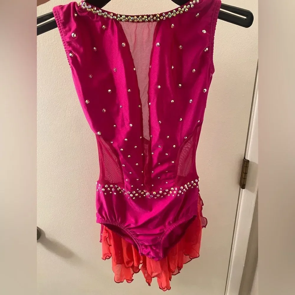 Pumpers dance costume competition, custom solo hot pink illusion lyrical LC